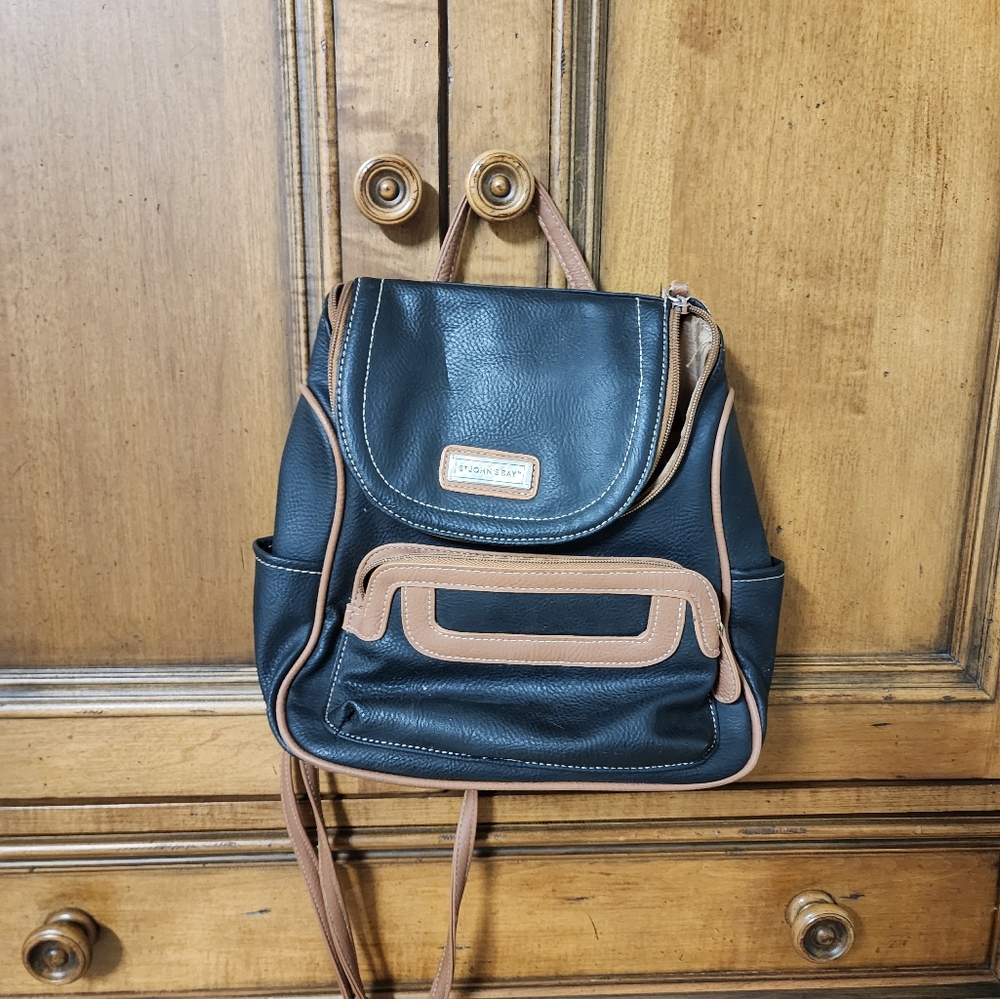 St. John Bay Black and Tan Backpack by